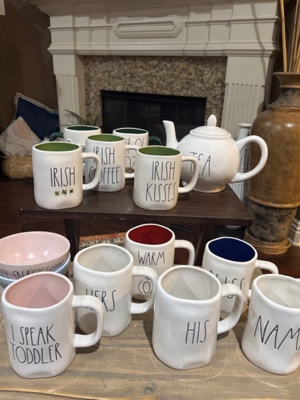 Set Of 14 Rae Dunn Coffee Mugs/bowls/Teapot Artisan Collection By Magenta Ridged